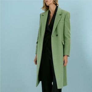 Zara Wool Blend Greenish Fitted Coat